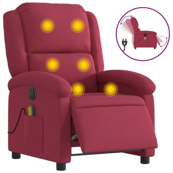 Elektrisk massagefåtölj vinröd sammet