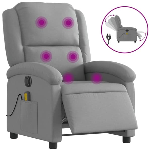 Elektrisk massagefåtölj ljusgrå tyg