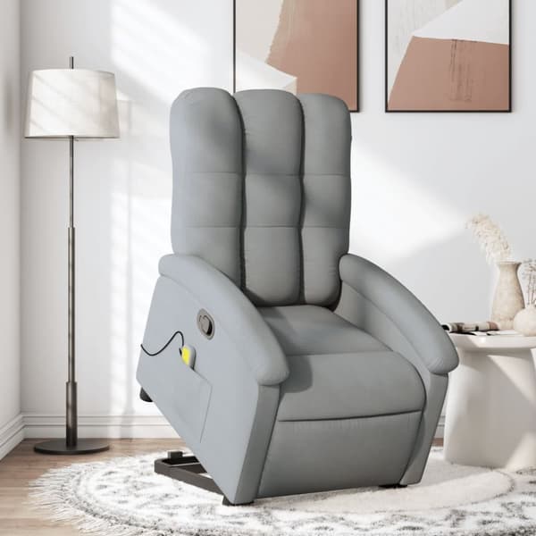 Massagefåtölj med uppresningshjälp ljusgrå tyg