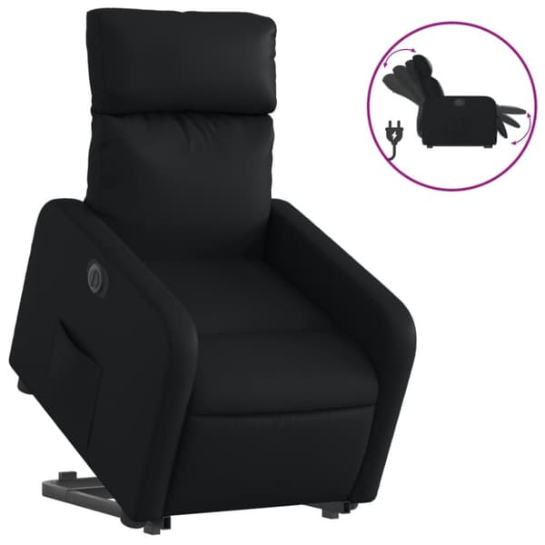 Reclinerfåtölj med uppresningshjälp svart konstläder