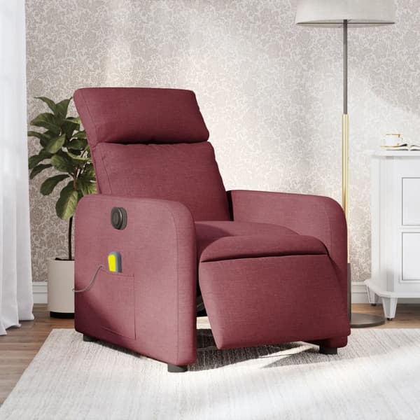 Elektrisk massagefåtölj vinröd tyg