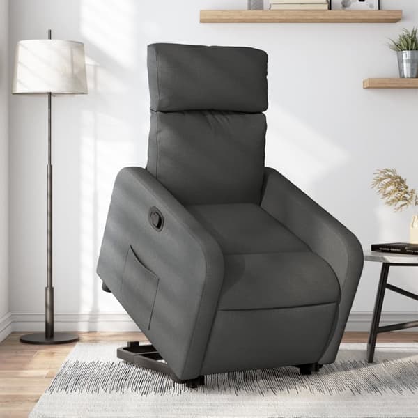 Reclinerfåtölj med uppresningshjälp mörkgrå tyg
