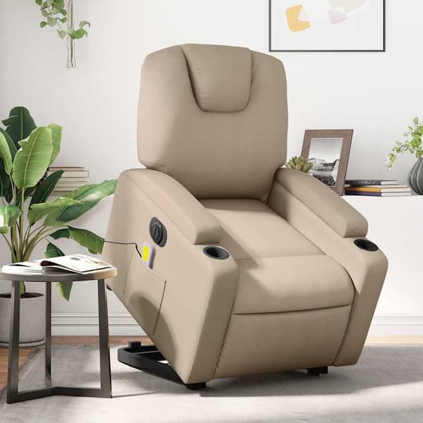 Massagefåtölj med uppresningshjälp cappuccino konstläder