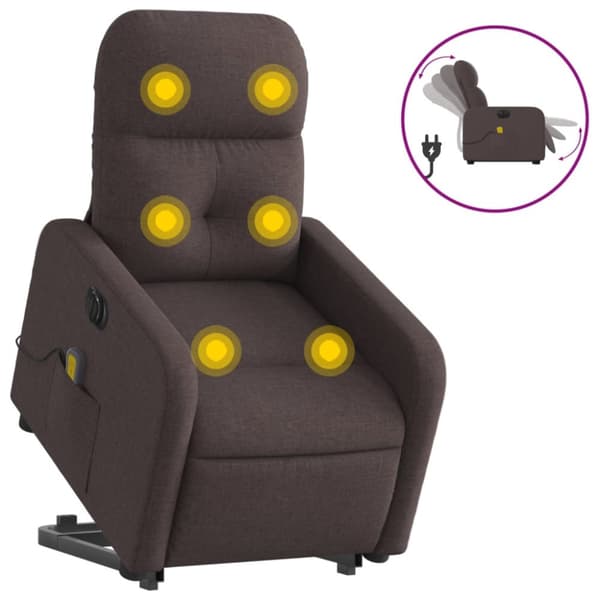Elektrisk massagefåtölj med uppresningshjälp mörkbrun tyg