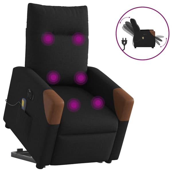 Elektrisk massagefåtölj med uppresningshjälp svart tyg
