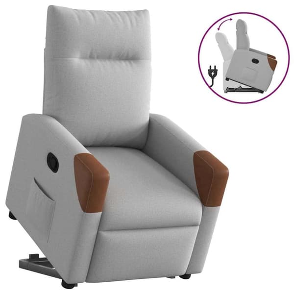 Reclinerfåtölj med uppresningshjälp molngrå tyg