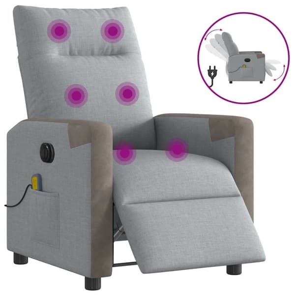 Elektrisk massagefåtölj ljusgrå tyg
