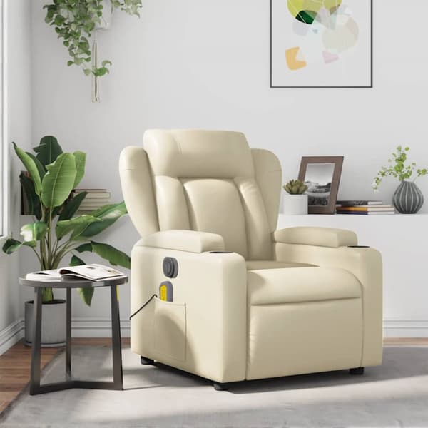 Massagefåtölj gräddvit konstläder