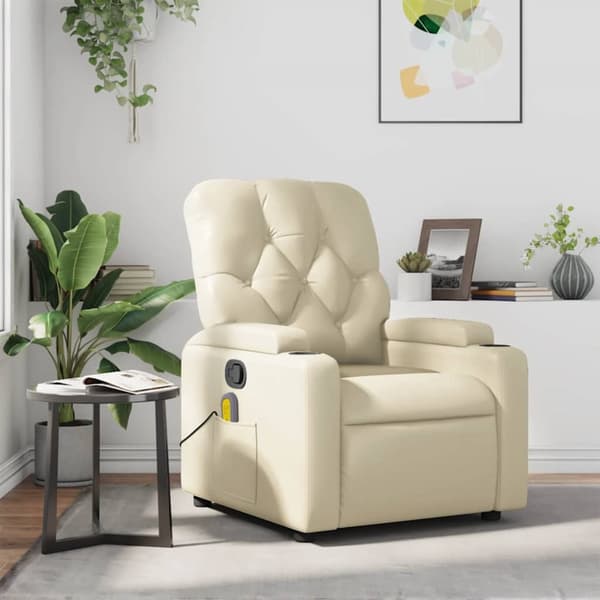 Massagefåtölj gräddvit konstläder