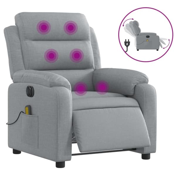 Elektrisk massagefåtölj ljusgrå tyg