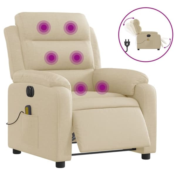Elektrisk massagefåtölj gräddvit tyg