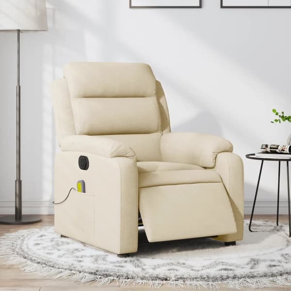 Elektrisk massagefåtölj gräddvit tyg