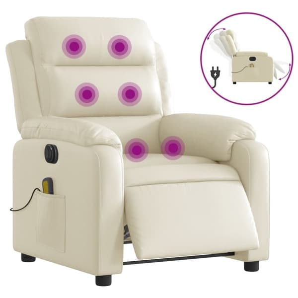 Elektrisk massagefåtölj gräddvit konstläder