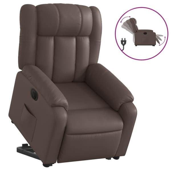 Reclinerfåtölj med uppresningshjälp brun konstläder