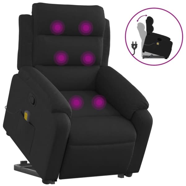 Massagefåtölj med uppresningshjälp svart tyg