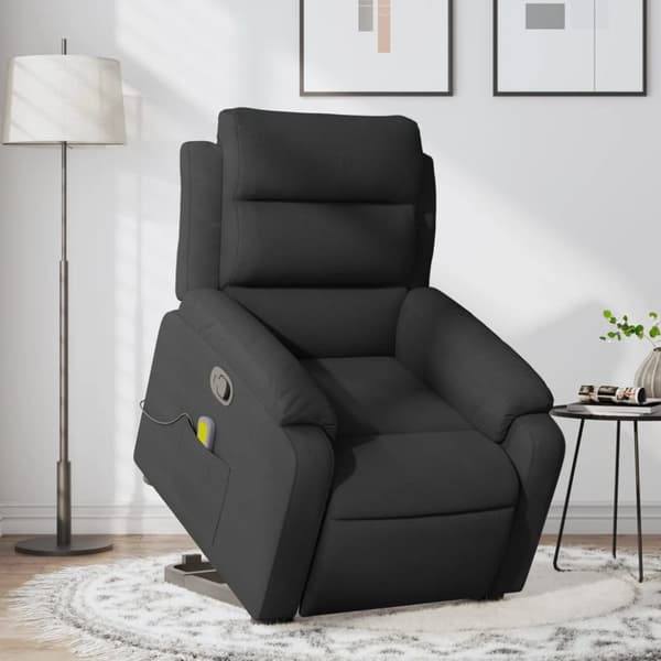 Massagefåtölj med uppresningshjälp svart tyg