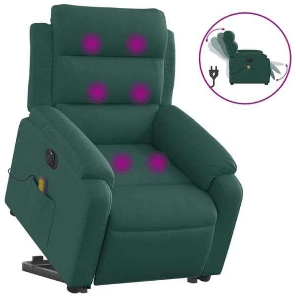 Elektrisk massagefåtölj med uppresningshjälp mörkgrön tyg