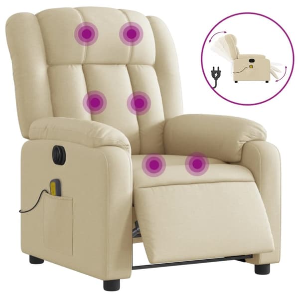 Elektrisk massagefåtölj gräddvit tyg