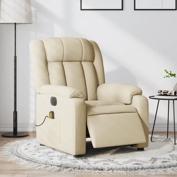 Elektrisk massagefåtölj gräddvit tyg
