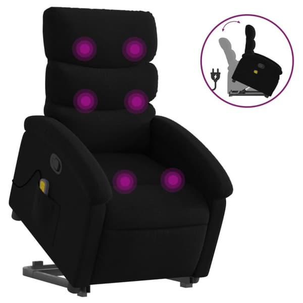 Massagefåtölj med uppresningshjälp svart tyg