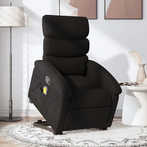 Massagefåtölj med uppresningshjälp svart tyg