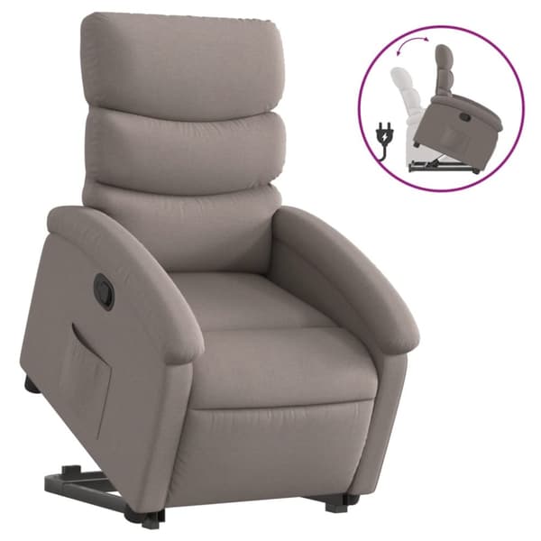 Reclinerfåtölj med uppresningshjälp taupe tyg