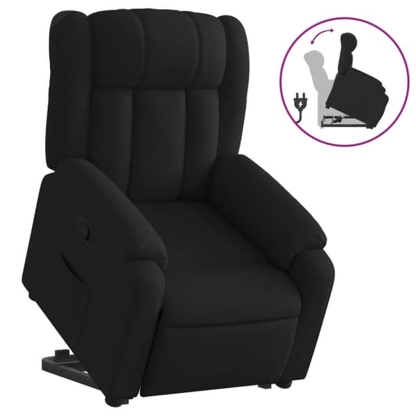 Reclinerfåtölj med uppresningshjälp svart tyg