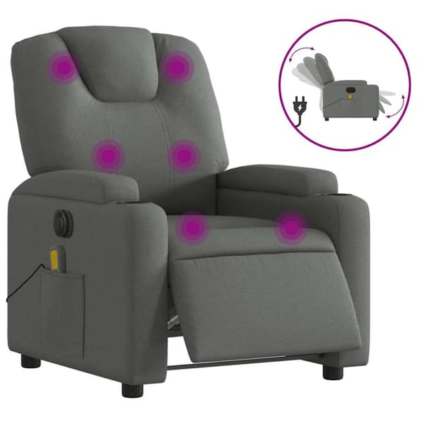 Elektrisk massagefåtölj mörkgrå tyg