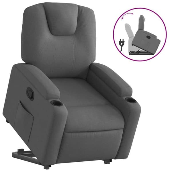 Reclinerfåtölj med uppresningshjälp mörkgrå tyg