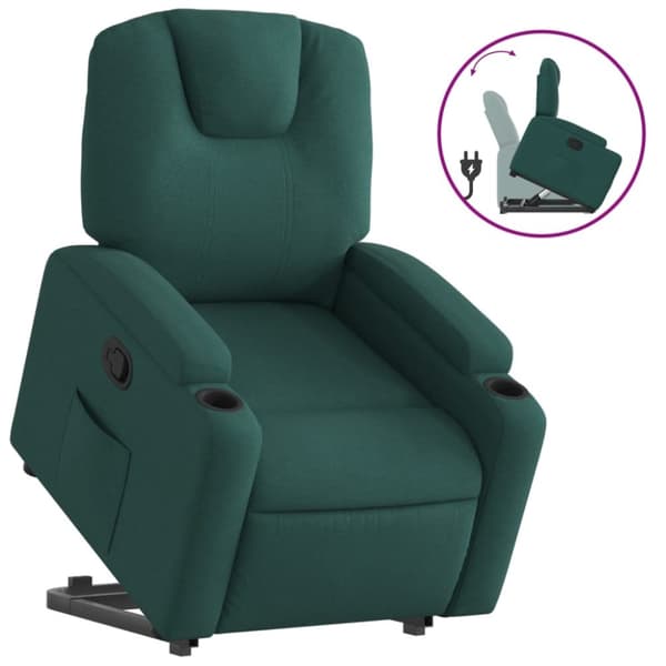 Reclinerfåtölj med uppresningshjälp mörkgrön tyg