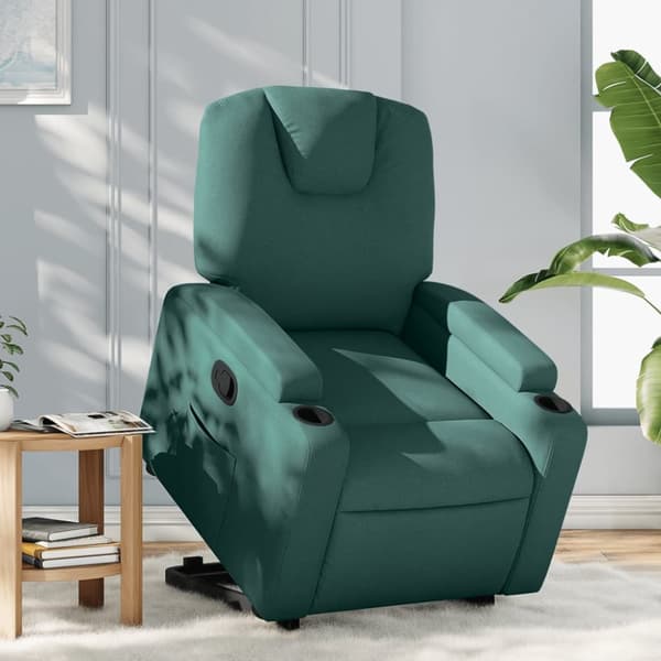 Reclinerfåtölj med uppresningshjälp mörkgrön tyg