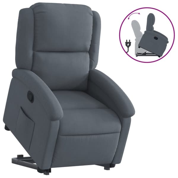 Reclinerfåtölj med uppresningshjälp mörkgrå sammet