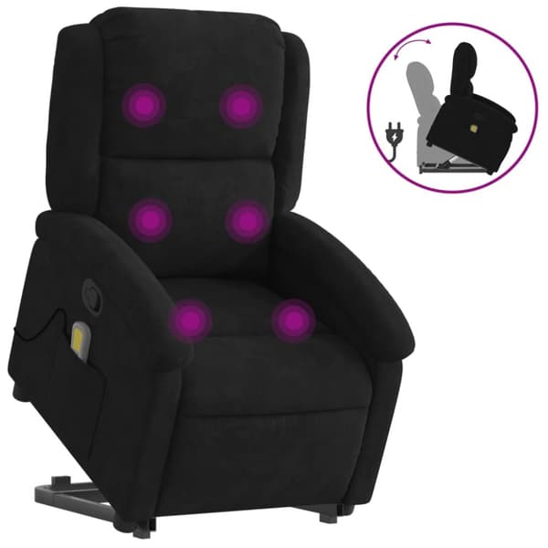 Massagefåtölj med uppresningshjälp Svart sammet
