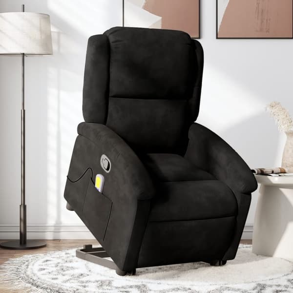 Massagefåtölj med uppresningshjälp Svart sammet