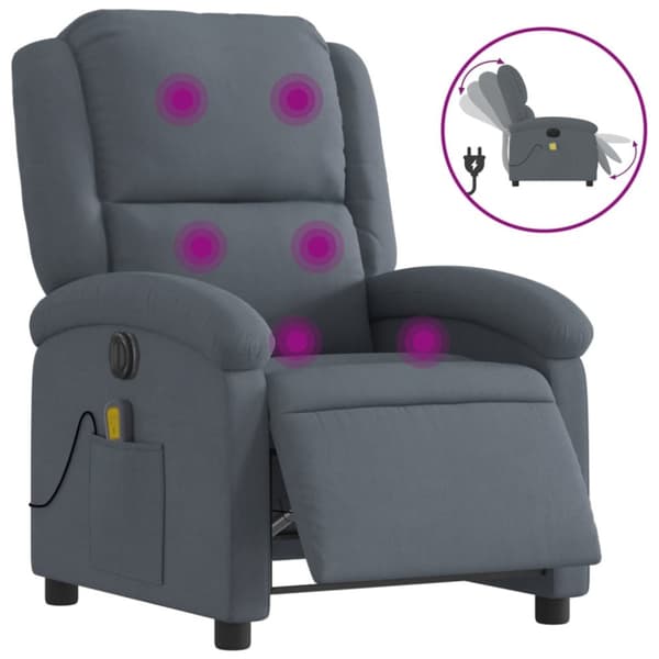 Elektrisk massagefåtölj mörkgrå sammet