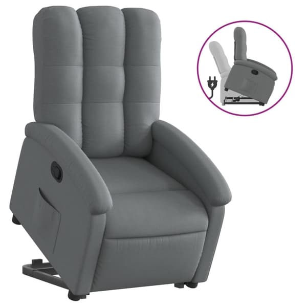 Reclinerfåtölj med uppresningshjälp mörkgrå tyg