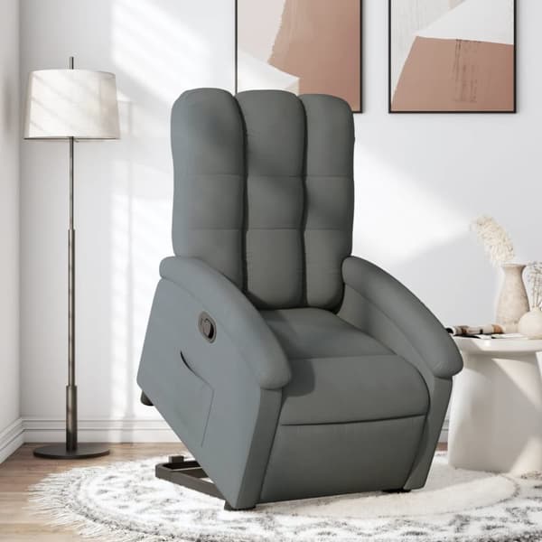 Reclinerfåtölj med uppresningshjälp mörkgrå tyg