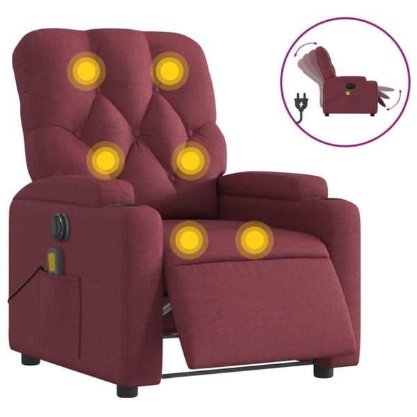 Elektrisk massagefåtölj vinröd tyg