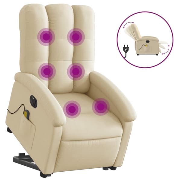 Elektrisk massagefåtölj med uppresningshjälp gräddvit tyg