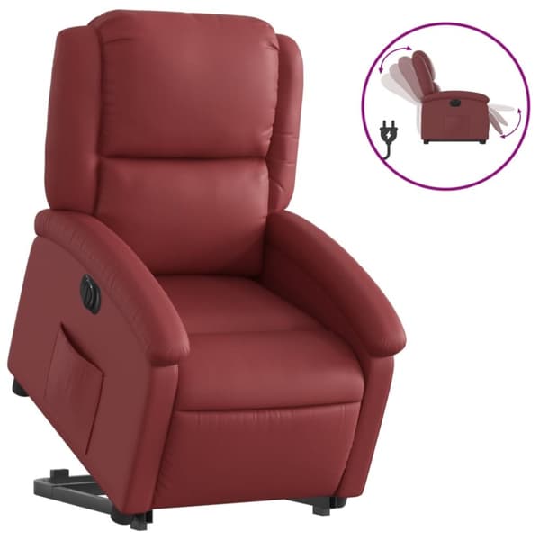 Reclinerfåtölj med uppresningshjälp vinröd konstläder