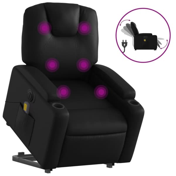 Massagefåtölj med uppresningshjälp svart konstläder