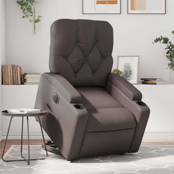 Reclinerfåtölj med uppresningshjälp brun konstläder