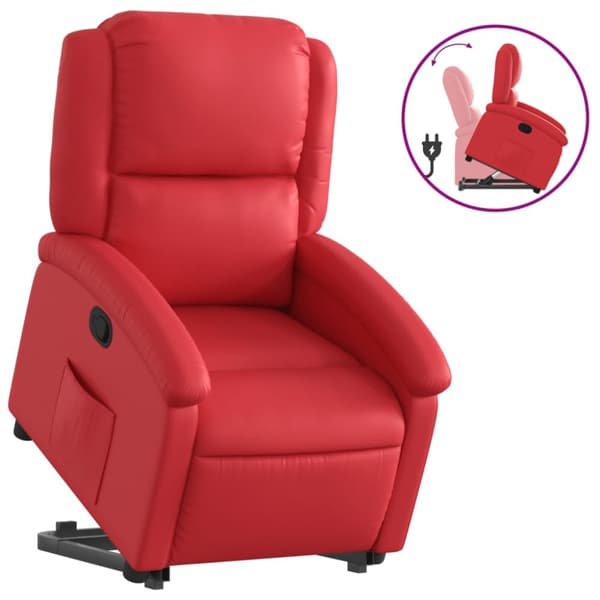 Reclinerfåtölj med uppresningshjälp röd konstläder