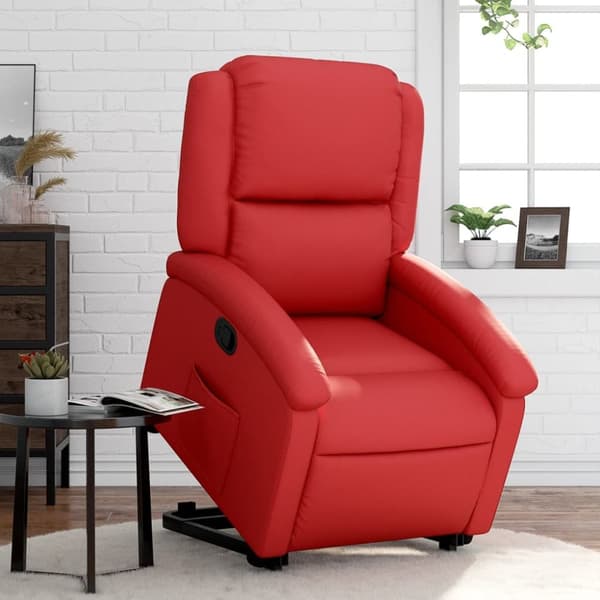 Reclinerfåtölj med uppresningshjälp röd konstläder