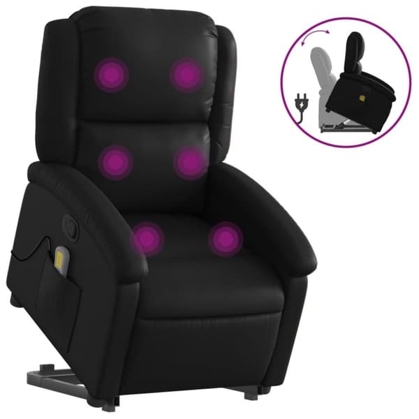 Massagefåtölj med uppresningshjälp svart konstläder