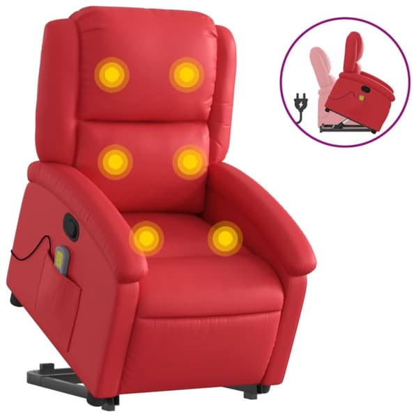 Massagefåtölj med uppresningshjälp röd konstläder