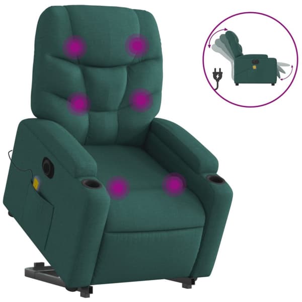 Elektrisk massagefåtölj med uppresningshjälp mörkgrön tyg