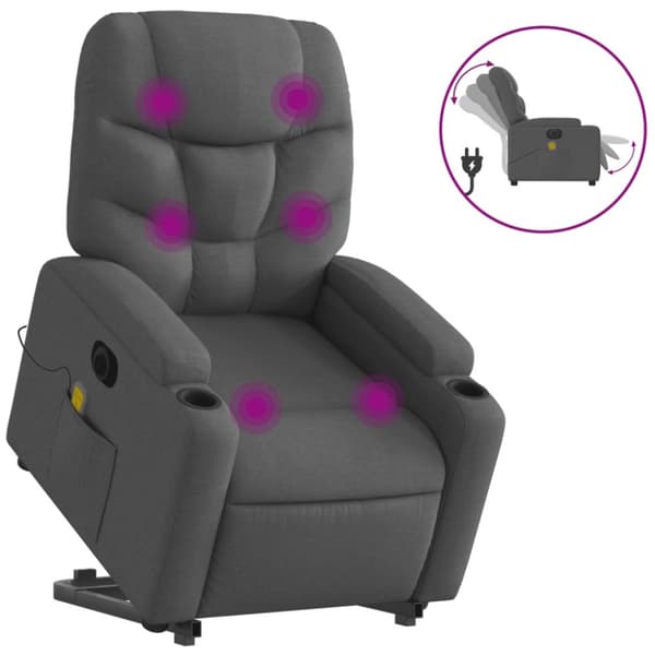 Elektrisk massagefåtölj med uppresningshjälp mörkgrå tyg