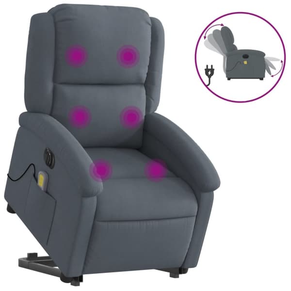 Elektrisk massagefåtölj med uppresningshjälp mörkgrå sammet