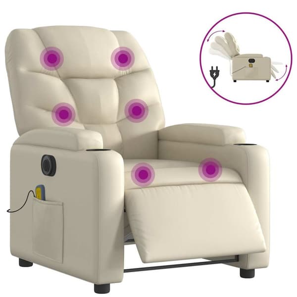 Elektrisk massagefåtölj gräddvit konstläder